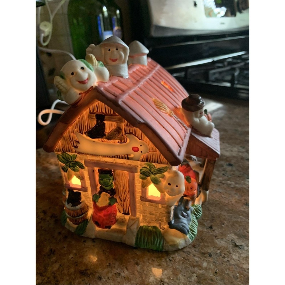 Lighted Halloween Haunted House Witch Ghosts With Bulb Vintage